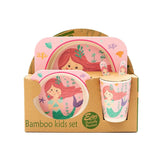 Kids 5 Piece Bamboo Fibre Eco-Friendly Meal Set - Mermaid (Pink)