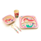 Kids 5 Piece Bamboo Fibre Eco-Friendly Meal Set - Mermaid (Pink)