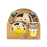 Kids 5 Piece Bamboo Fibre Eco-Friendly Meal Set - Moo Moo Cow (Gray & Yellow)