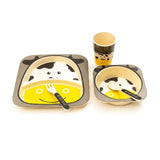 Kids 5 Piece Bamboo Fibre Eco-Friendly Meal Set - Moo Moo Cow (Gray & Yellow)