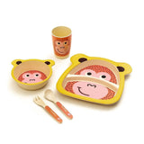 Kids 5 Piece Bamboo Fibre Eco-Friendly Meal Set - Nosey Monkey (Yellow & Pink)