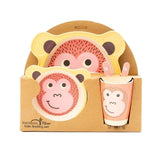 Kids 5 Piece Bamboo Fibre Eco-Friendly Meal Set - Nosey Monkey (Yellow & Pink)