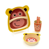 Kids 5 Piece Bamboo Fibre Eco-Friendly Meal Set - Nosey Monkey (Yellow & Pink)