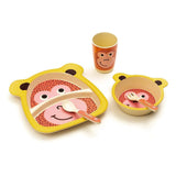 Kids 5 Piece Bamboo Fibre Eco-Friendly Meal Set - Nosey Monkey (Yellow & Pink)