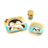 Kids 5 Piece Bamboo Fibre Eco-Friendly Meal Set - Party Penguin (Off White, Black & Blue)