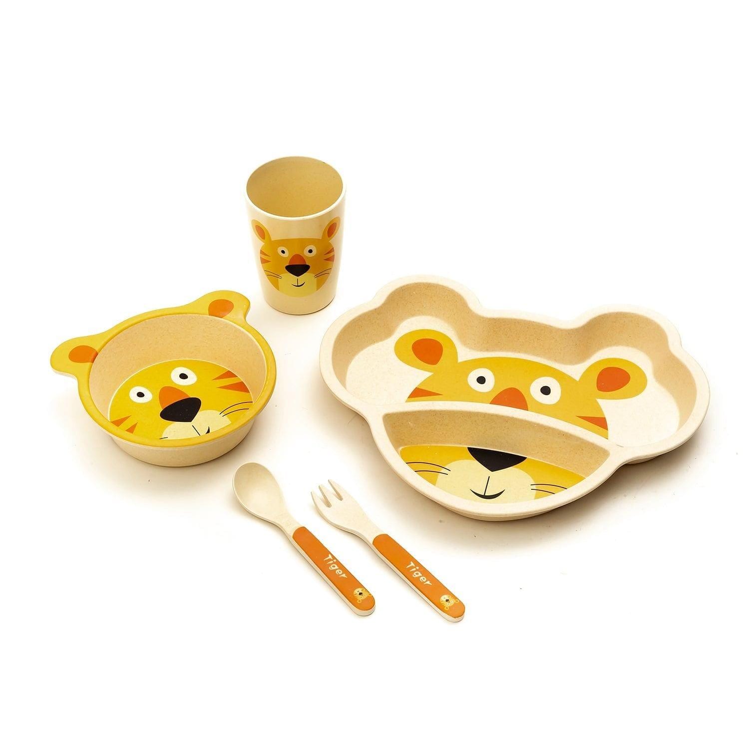 Kids 5 Piece Bamboo Fibre Eco-Friendly Meal Set - Tiny Tiger (Multicolor)