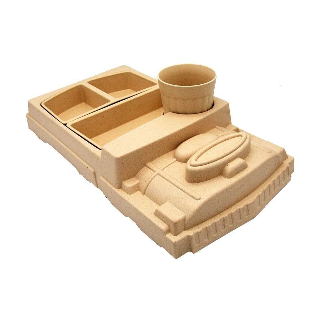 Kids 4 Piece Bamboo Fibre Eco-Friendly Meal Set - Train Engine (Cream)