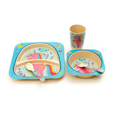 Kids 5 Piece Bamboo Fibre Eco-Friendly Meal Set - Unicorn (Blue & Pink)