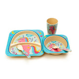 Kids 5 Piece Bamboo Fibre Eco-Friendly Meal Set - Unicorn (Blue & Pink)