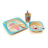 Kids 5 Piece Bamboo Fibre Eco-Friendly Meal Set - Unicorn (Blue & Pink)