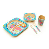 Kids 5 Piece Bamboo Fibre Eco-Friendly Meal Set - Unicorn (Blue & Pink)