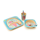 Kids 5 Piece Bamboo Fibre Eco-Friendly Meal Set - Unicorn (Blue & Pink)