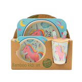 Kids 5 Piece Bamboo Fibre Eco-Friendly Meal Set - Unicorn (Blue & Pink)