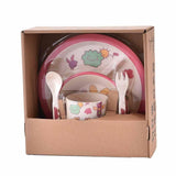 Kids 5 Piece Bamboo Fibre Eco-Friendly Round Meal Set - Car (Multicolor)