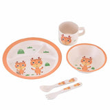 Kids 5 Piece Bamboo Fibre Eco-Friendly Round Meal Set - Giraffe (Orange)