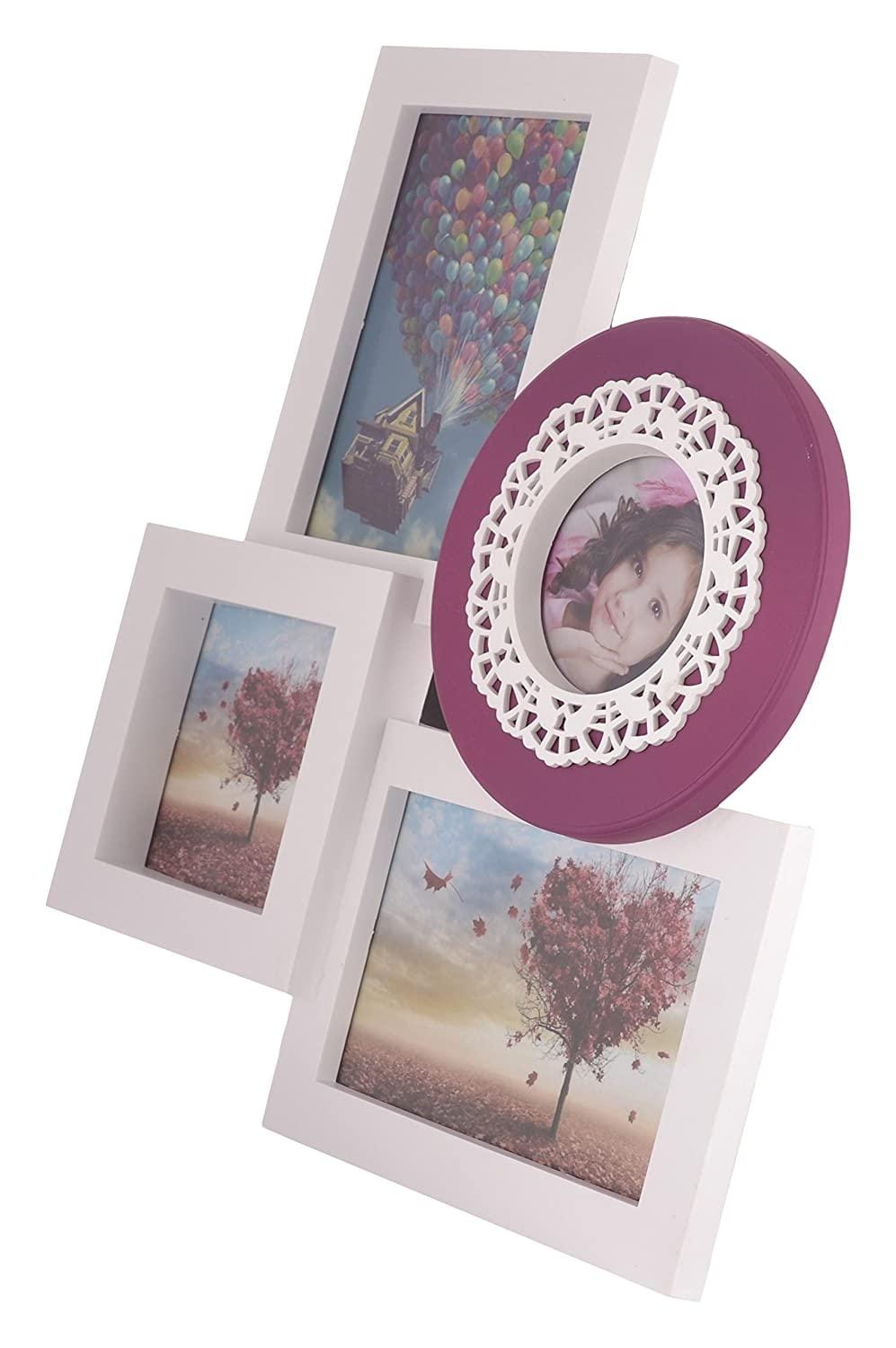 Lace Circle - 4 Photo Wall Pircure Frame (Enchanting White & Purple)