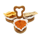 3 Leaf Shaped Ceramic Bowls Serving Platter with Wooden Stand & Tray Set