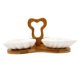 3 Leaf Shaped Ceramic Bowls Serving Platter with Wooden Stand & Tray Set