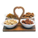 4 Lemon Shaped Ceramic Bowls Serving Platter with Wooden Stand & Tray Set