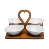 4 Lemon Shaped Ceramic Bowls Serving Platter with Wooden Stand & Tray Set