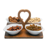 4 Lemon Shaped Ceramic Bowls Serving Platter with Wooden Stand & Tray Set