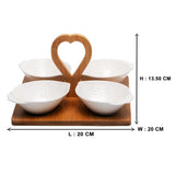 4 Lemon Shaped Ceramic Bowls Serving Platter with Wooden Stand & Tray Set