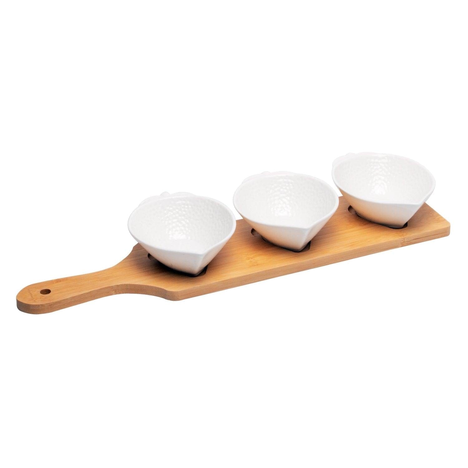 3 Lemon Shaped Ceramic Bowls Serving Platter with Wooden Tray Set