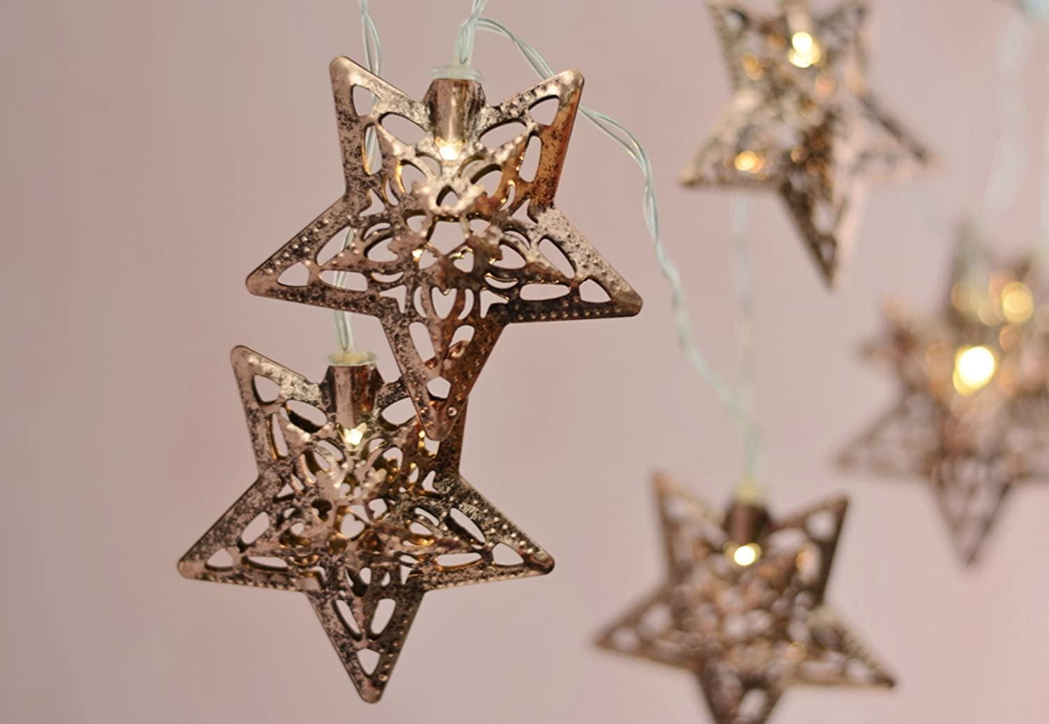 Star Metal Light String with 10 Bronze Stars & Multicolor LED Lights (1.3 m)