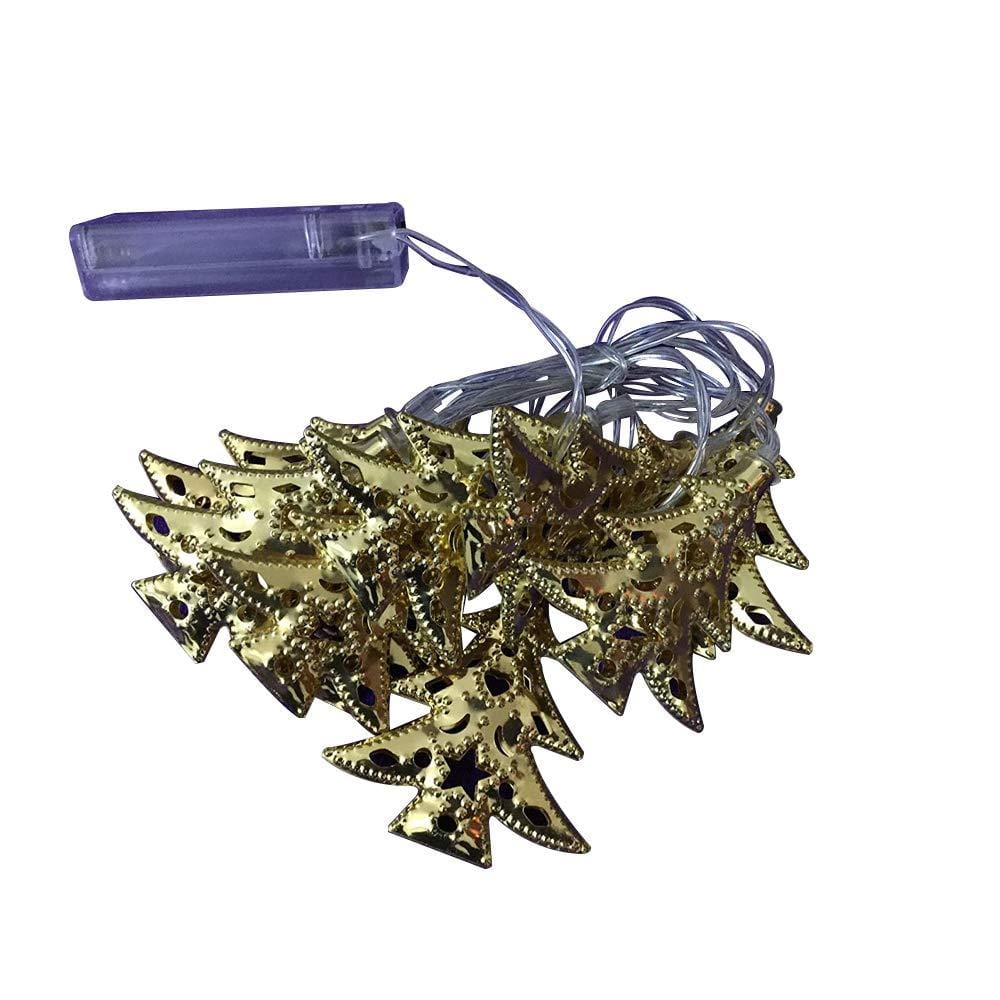 Christmas Tree Metal Light String with 10 Gold Trees & Warm White Lights (1.3 m)