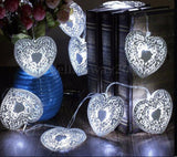 Filigree Heart Metal Light String with 10 White Hearts & Warm White LED Lights (1.3 m)