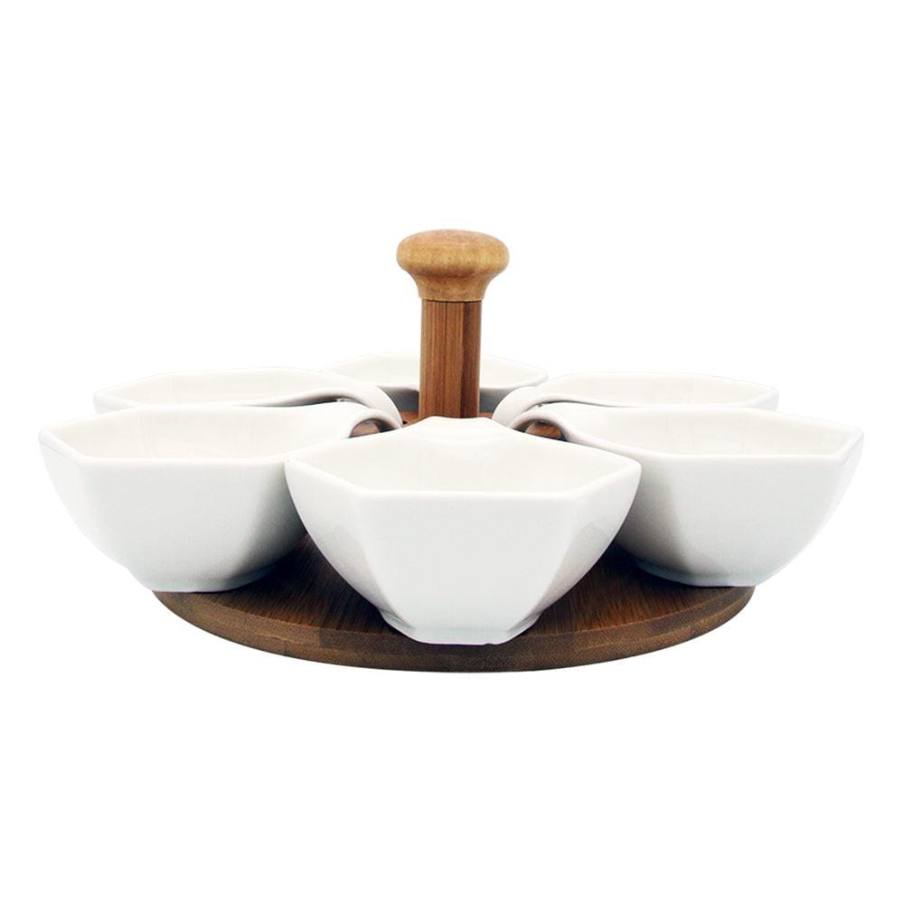 6 Locked Bowls Serving Platter with Wooden Tray Set