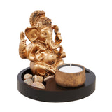 Lord Ganesha with Candle Holder on Wooden Tray Gift Set