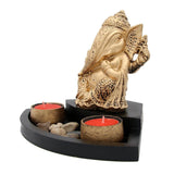 Ornamental Lord Ganesha with 2 Tea Light Holders on Wooden Tray Gift Set (Golden)