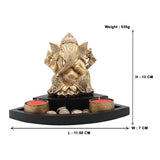 Ornamental Lord Ganesha with 2 Tea Light Holders on Wooden Tray Gift Set (Golden)