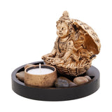 Decorative Bal Laddu Gopal with Candle Holder on Wooden Tray Gift Set