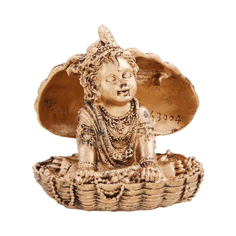 Decorative Bal Laddu Gopal with Candle Holder on Wooden Tray Gift Set