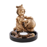 Lord Krishna with Matki with Candle Holder on Wooden Tray Gift Set