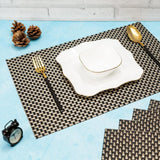 Malakos Checkered 6 Washable Table Mat Set (Black & Light Silver)