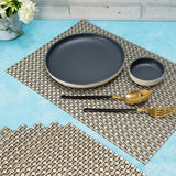 Malakos Checkered 6 Washable Table Mat Set (Gold, Silver & Black)