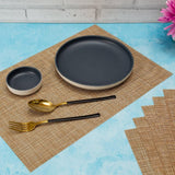 Malakos Checkered 6 Washable Table Mat Set (Dual Tone - Light Brown)