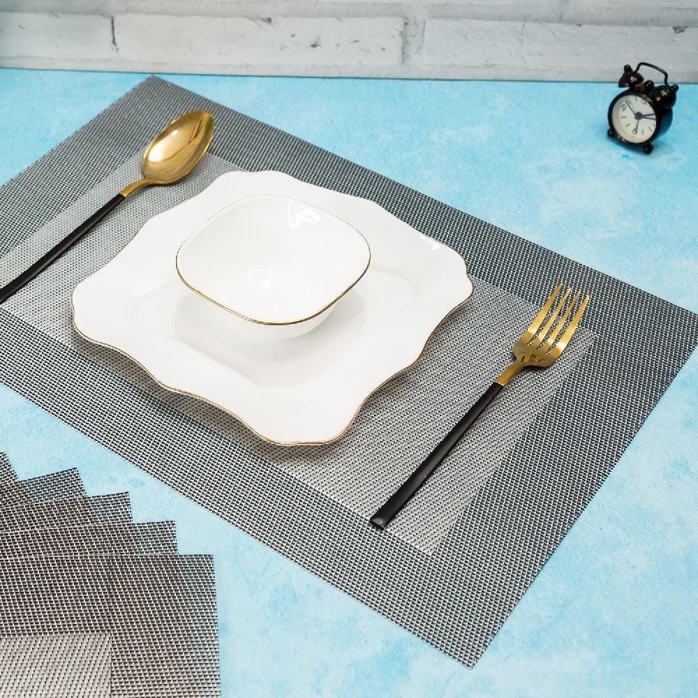 Malakos Concentrix 6 Washable Table Mat Set (Fossil Gray & Silver)
