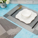 Malakos Diagonal Squares 6 Washable Table Mat Set (Black & Silver)