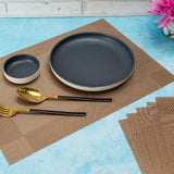 Malakos Diagonal Squares 6 Washable Table Mat Set (Light Brown)