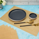 Malakos Diagonal Squares 6 Washable Table Mat Set (Sand Brown)