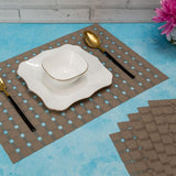 Malakos Hollow Squares 6 Washable Table Mat Set (Light Beige Brown)