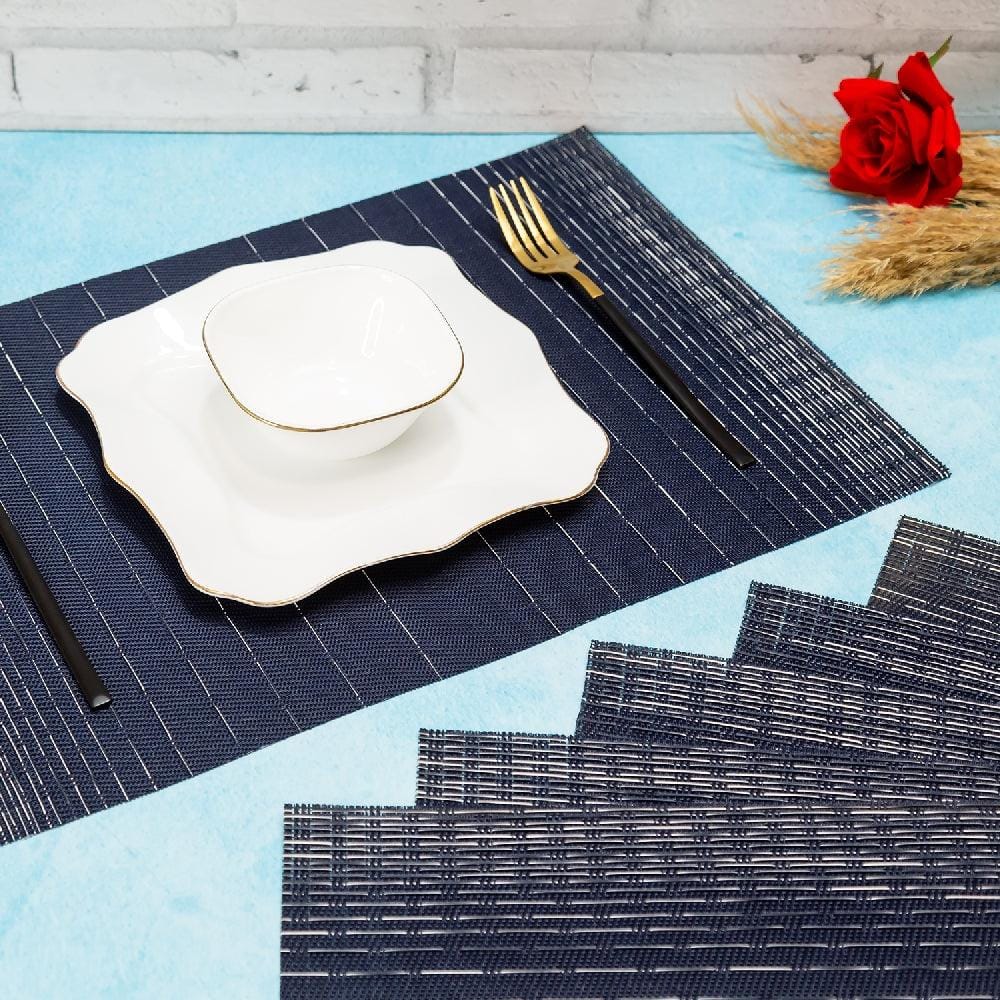 Malakos Wirey Lined 6 Washable Table Mat Set (Navy Blue)