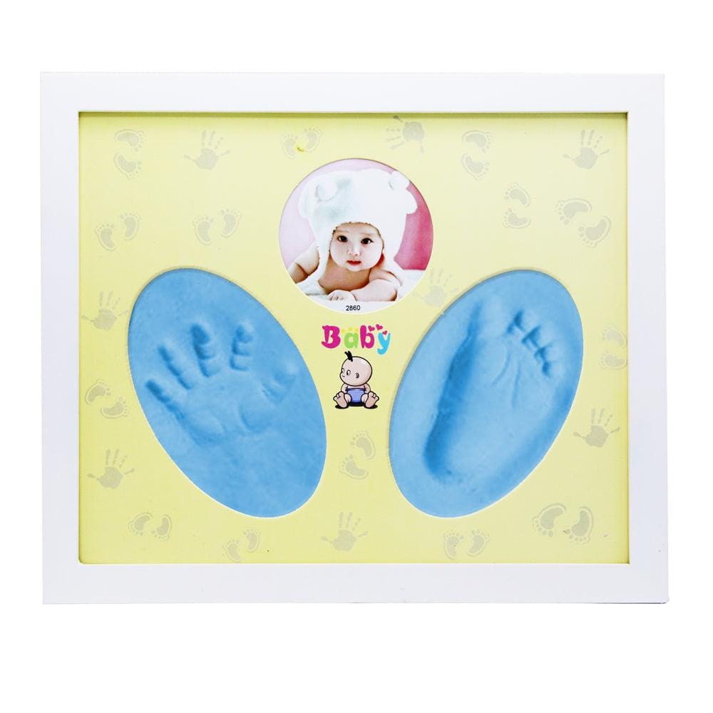 New Born Baby Photo Wooden Wall Frame with 2 Hands Or 2 Feet Permanent Impressions (Blue)