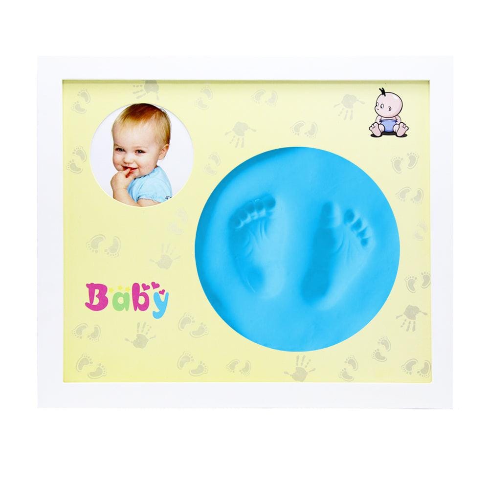 New Born Baby Wooden Wall Photo Frame with Hand & Foot Permanent Impressions (Blue)