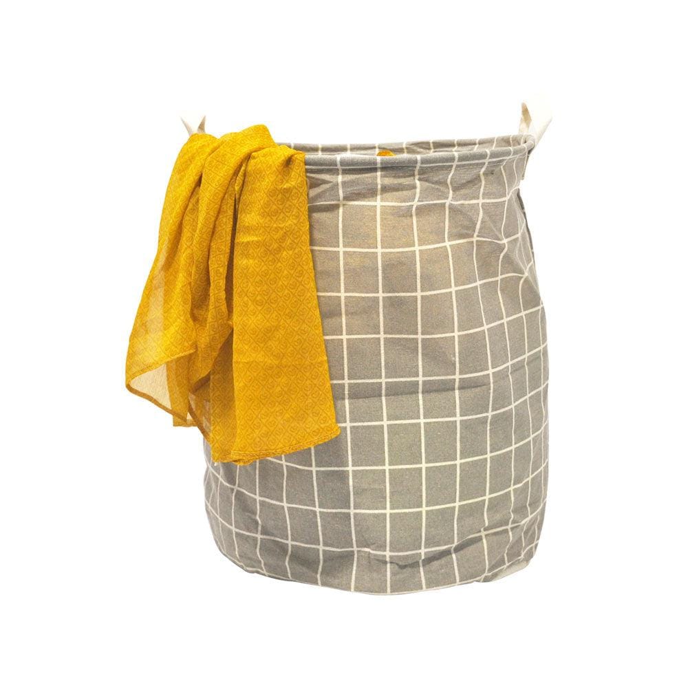 Beige Checkered Laundry Basket