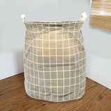 Beige Checkered Laundry Basket